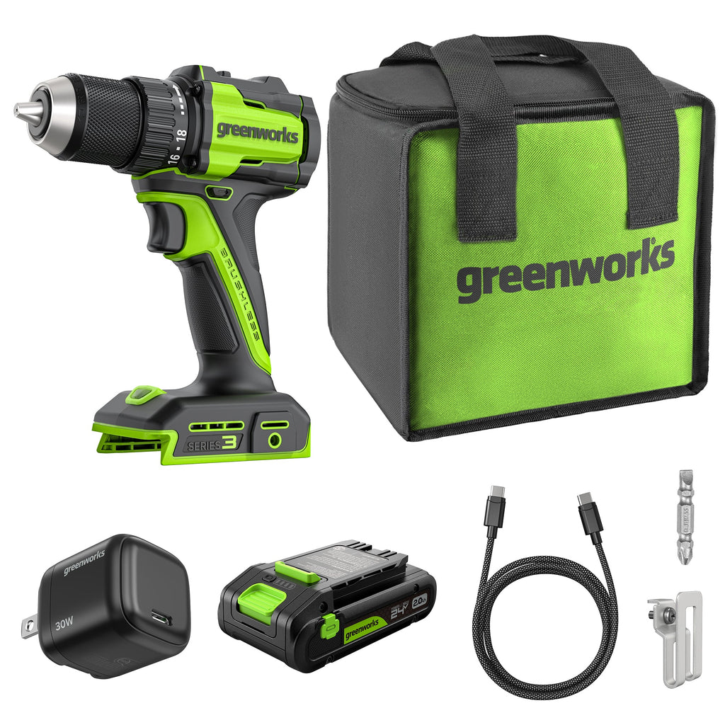 24V Akku-Bohrschrauber 1/2" 400 in/lbs. – Inklusive 2,0 Ah USB-C Akku und 30W USB-C Schnellladegerät