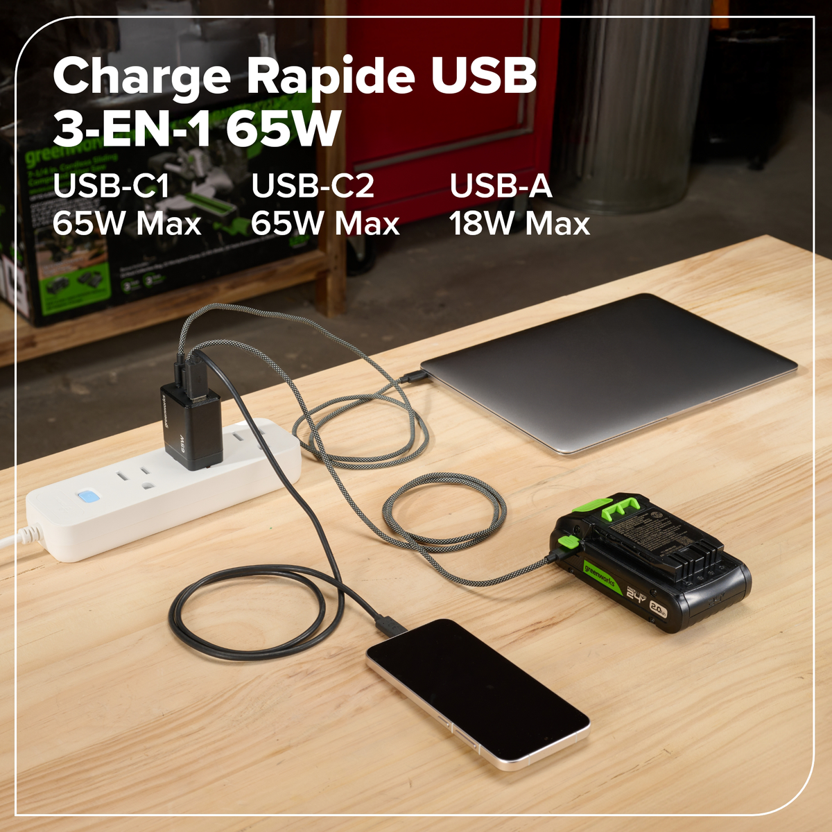 24V Bürstenloses 10-teiliges Elektrowerkzeug-Kombiset, inkl. (2) 4,0Ah & (1) 2,0Ah USB-C Akkus & 65W Ladegerät