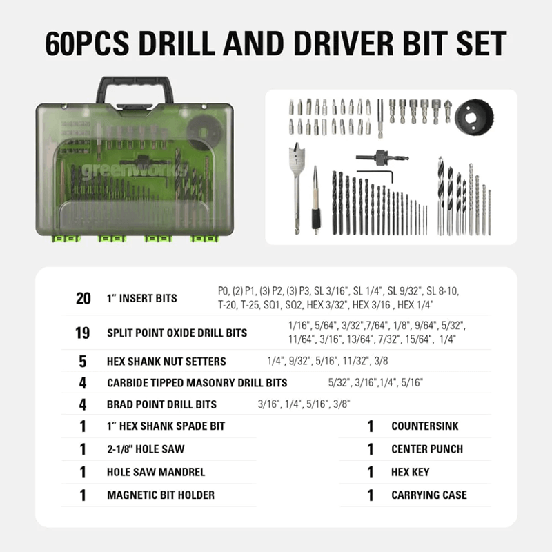 60-teiliges Multi-Material Bohrer- und Schrauber-Set
