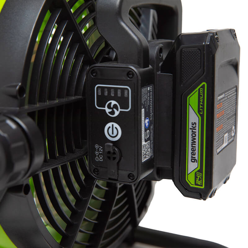 24V tragbarer Ventilator mit 2,0 Ah USB-Akku und Netzteil/Ladegerät im Lieferumfang enthalten