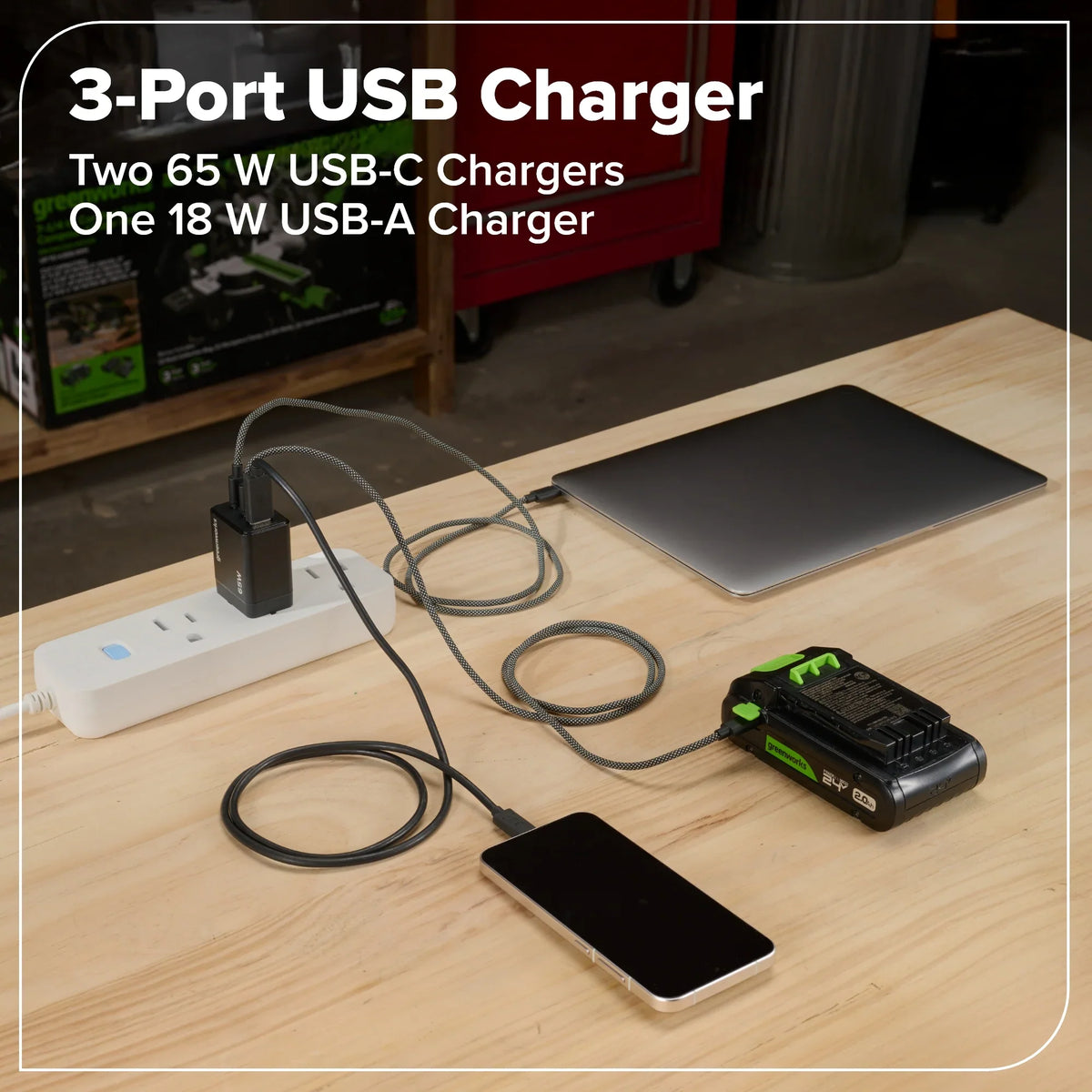 24V Bürstenloses 10-teiliges Elektrowerkzeug-Kombiset, inkl. (2) 4,0Ah & (1) 2,0Ah USB-C Akkus & 65W Ladegerät