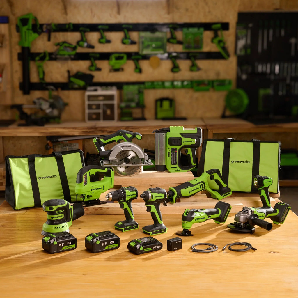 24V Bürstenloses 10-teiliges Elektrowerkzeug-Kombiset, inkl. (2) 4,0Ah & (1) 2,0Ah USB-C Akkus & 65W Ladegerät