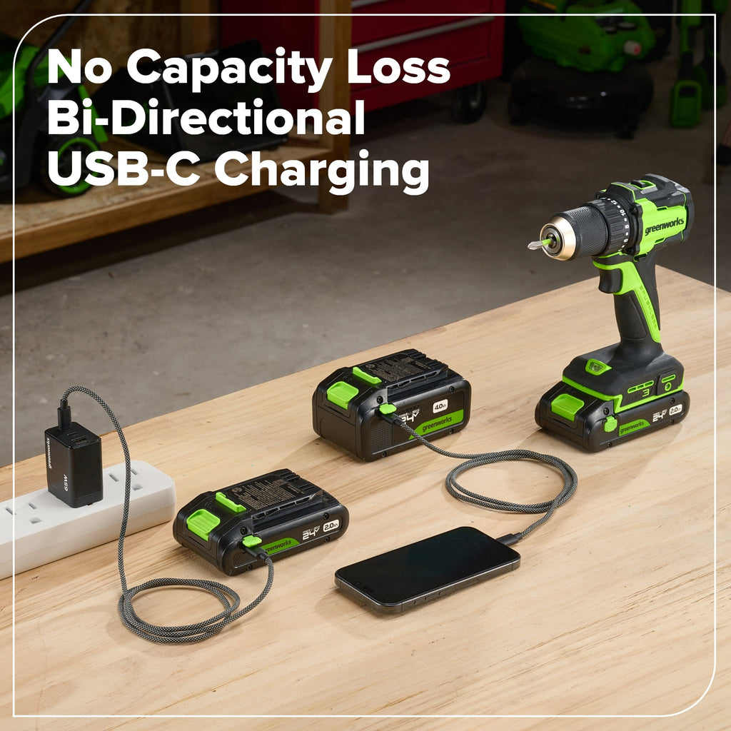 24V Akku-Bohrschrauber und 6,5-Zoll-Kreissägen-Set – Inklusive (2) 2,0Ah USB-C Akkus & 65W USB-C Schnellladegerät