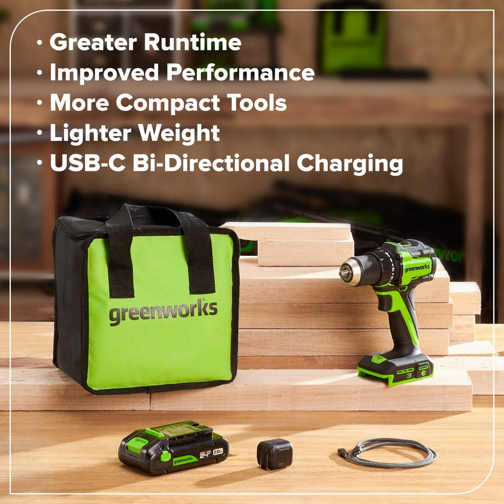 24V Akku-Bohrschrauber 1/2" 400 in/lbs. – Inklusive 2,0 Ah USB-C Akku und 30W USB-C Schnellladegerät