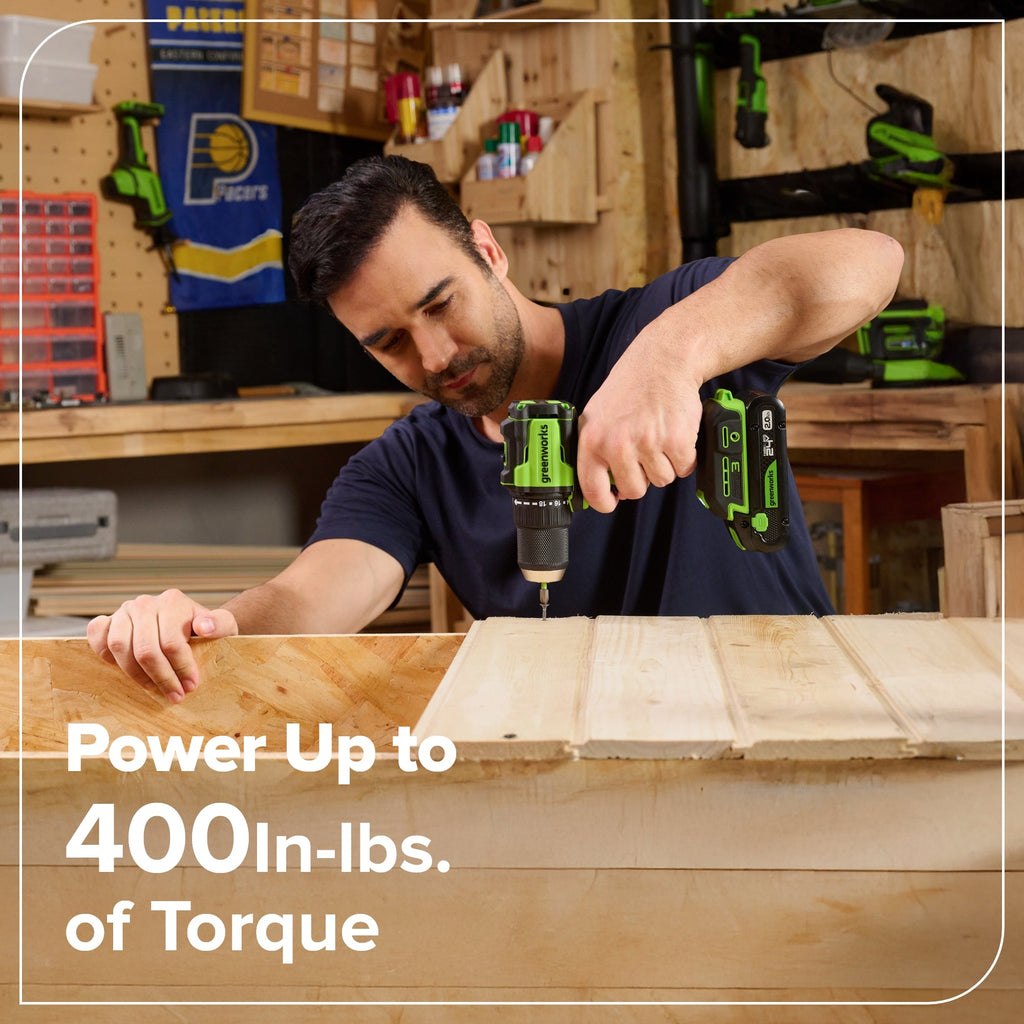 24V Akku-Bohrschrauber 1/2" 400 in/lbs. – Inklusive 2,0 Ah USB-C Akku und 30W USB-C Schnellladegerät