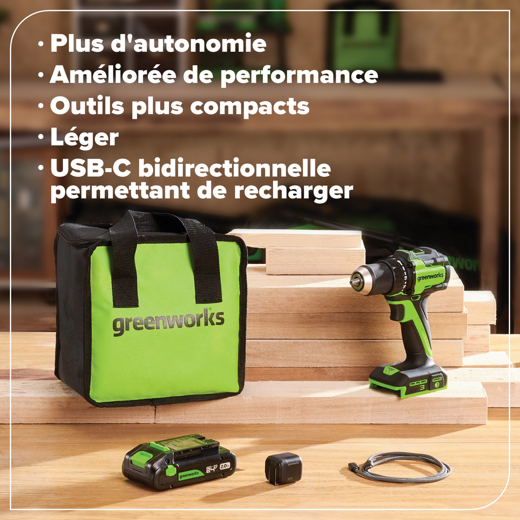 24V Akku-Bohrschrauber 1/2" 400 in/lbs. – Inklusive 2,0 Ah USB-C Akku und 30W USB-C Schnellladegerät