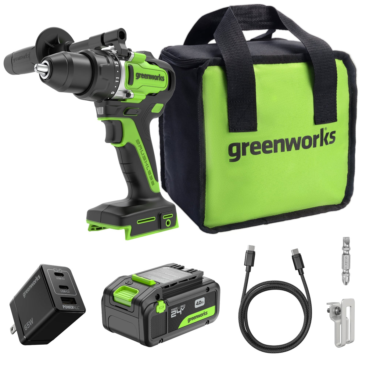 24V Akku-Bohrschrauber 1/2" 800 in/lbs – Inklusive 4,0Ah USB-C Akku & 65W USB-C Schnellladegerät
