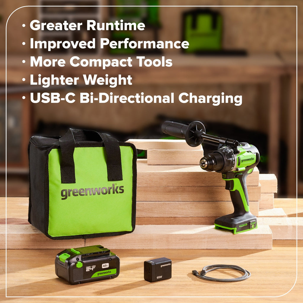 24V Akku-Bohrschrauber 1/2" 800 in/lbs – Inklusive 4,0Ah USB-C Akku & 65W USB-C Schnellladegerät