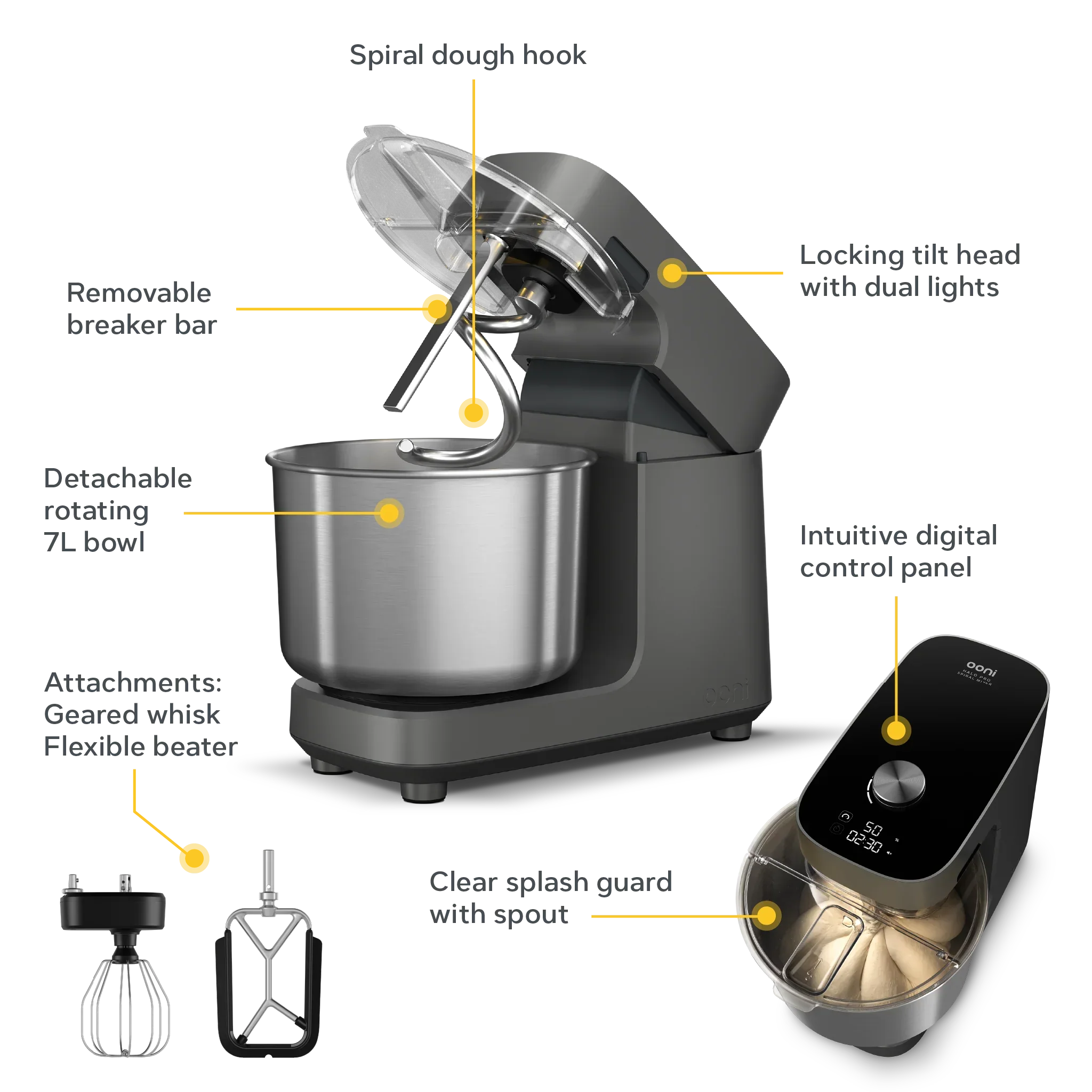 Ooni Halo Pro Spiralmixer – Holzkohlegrau
