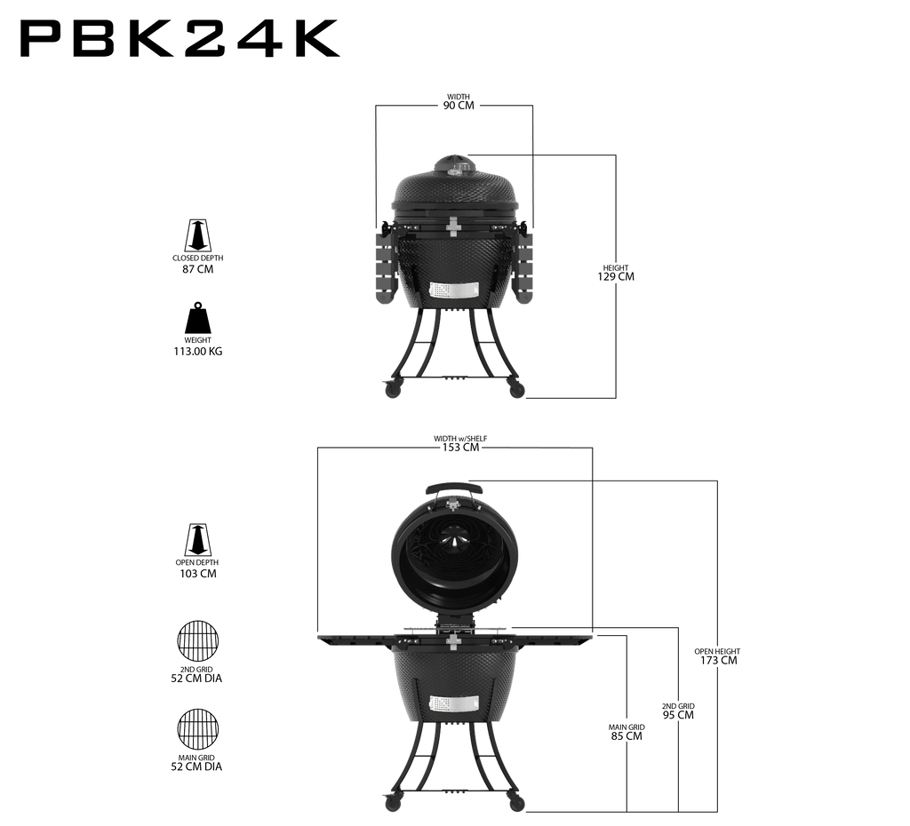 Pit Boss K24 24 (60cm) Schwarzer Keramik-Kamado-Grill mit Abdeckung