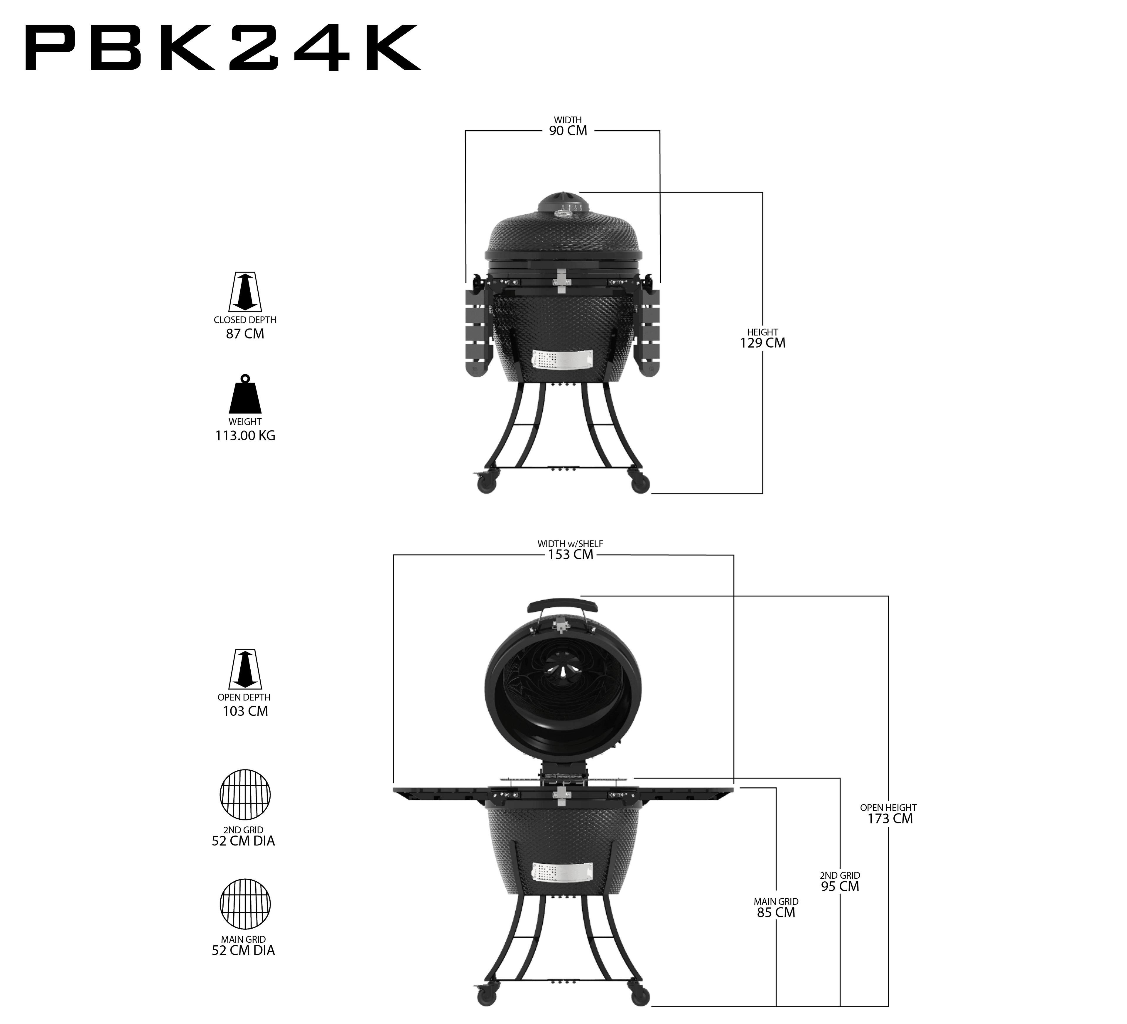 Pit Boss K24 24 (60cm) Schwarzer Keramik-Kamado-Grill mit Abdeckung